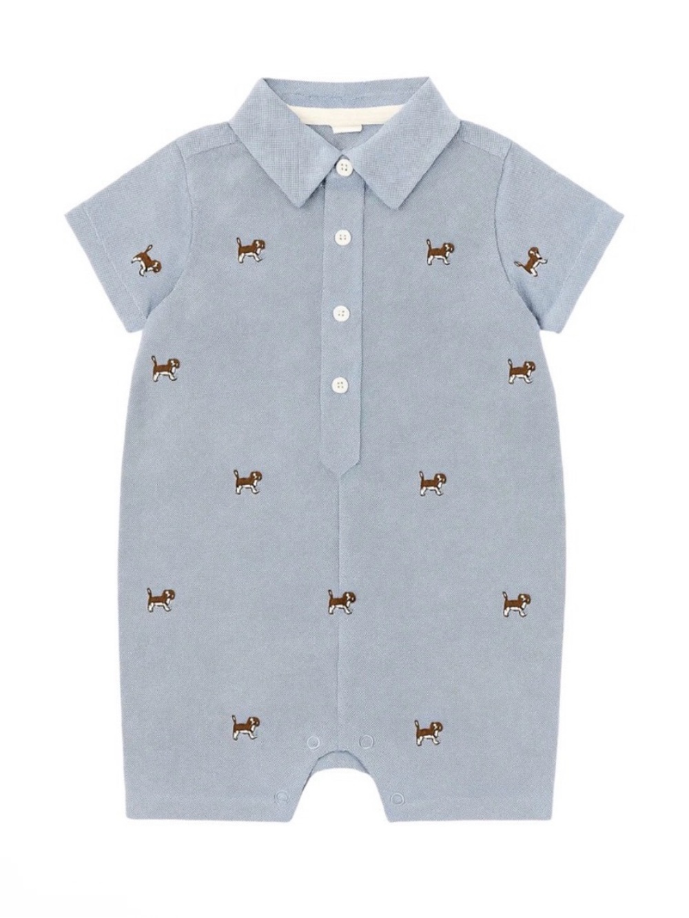 NWT Janie and Jack Short-Sleeve Romper with Dog Embroidery - Light Blue, 3-6mo